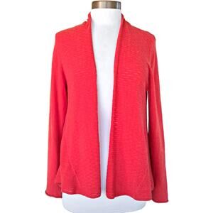 EILEEN FISHER Red Organic Cotton Cashmere Textured  Cardigan Sweater Size Medium